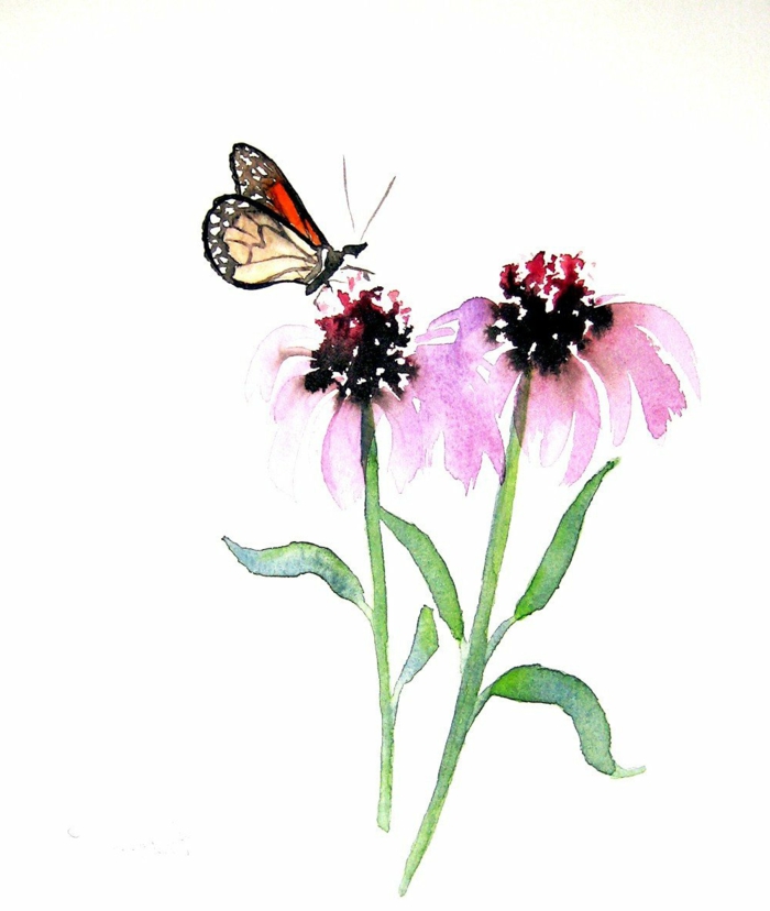 Papillon sur fleur aquarelle dessin animal insecte, le plus beau animal du monde le papillon
