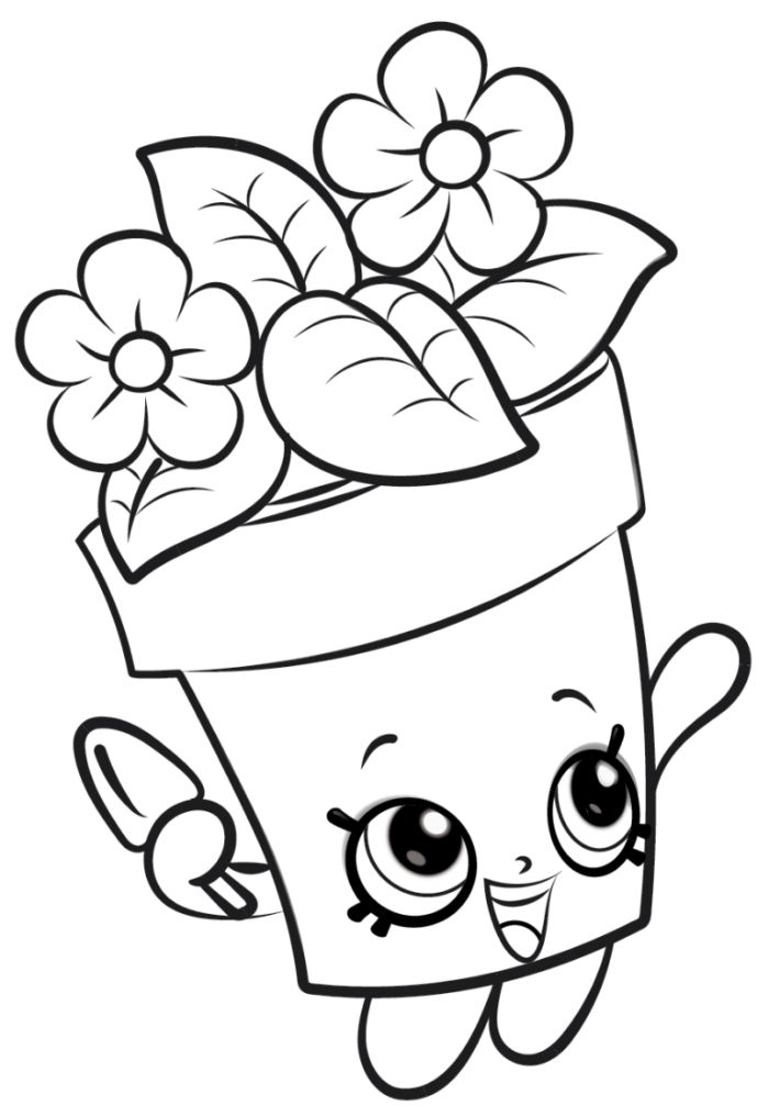 dessin pot de fleur fleuri avec spatule dans les mains, idee image kawaii simple à colorier
