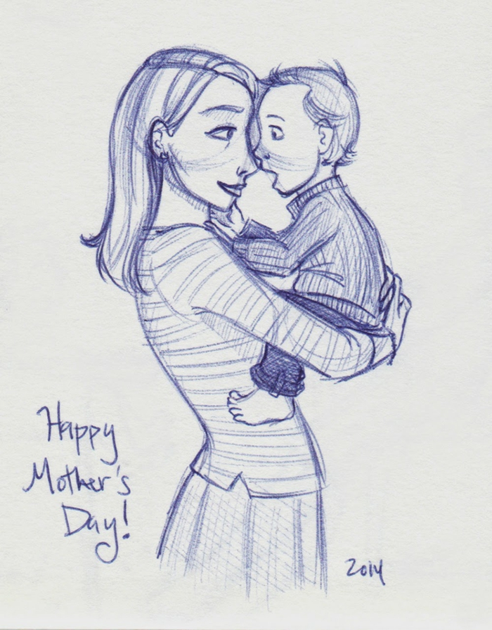 Dessin avec stylo bleu enfant et sa maman images fête des mères, dessin pour la fête des mères à retracer 