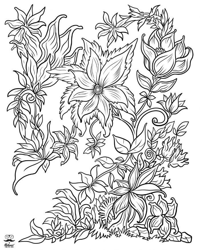 dessin à colorier à imprimer, idee de panneau floral, guirlande fleurie sur fond blanc, dessin original fleuri