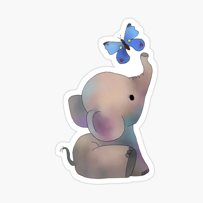 Elephant adorable qui jeu avec son ami le papillon, simple image papillon, comment dessiner un papillon pour fille 