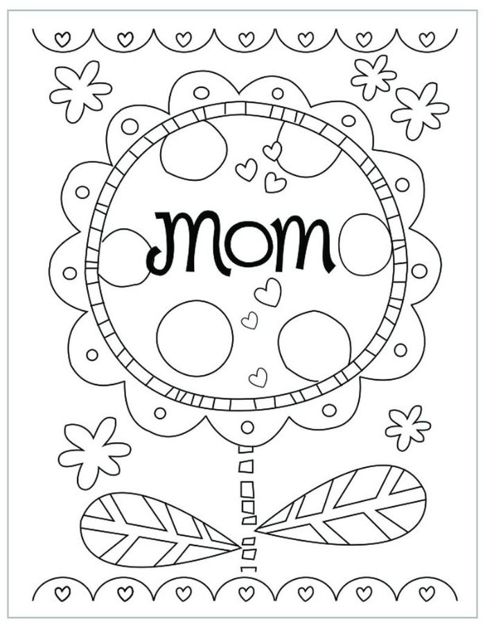 fleur avec le mot maman au centre sur fond blanc, coloriage gratuit à imprimer, carte fete des meres