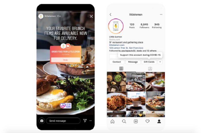 Les restaurants peuvent désormais proposer de livrer leurs plats sur Instagram