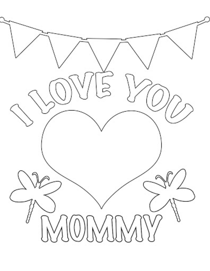 Je t'aime maman coloriage mère enfant dessin simple, dessiner et colorier une image pour la fete