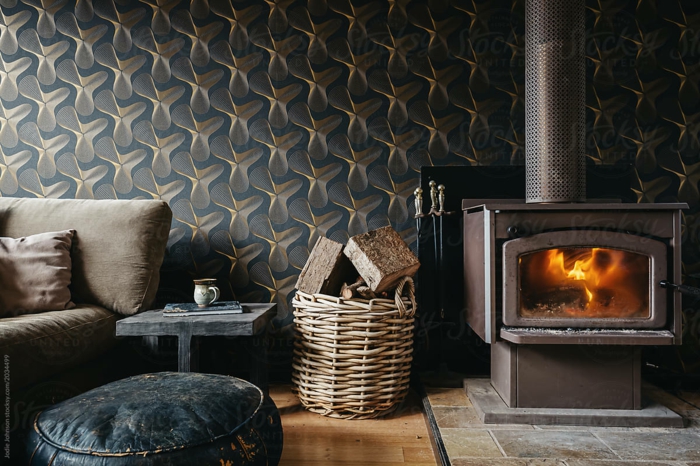Papier peint fond ecran hiver, belle maison confort de chez soi photo swag cheminée allumée