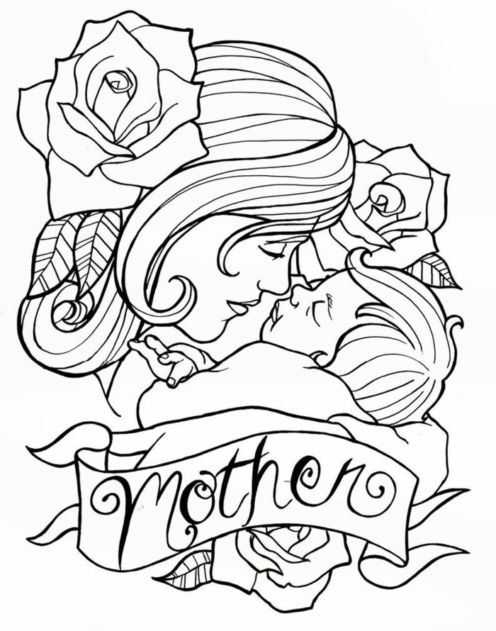 Images fête des mères, idée dessin pour tatouage, dessin reproduction et coloriage bonne fete maman