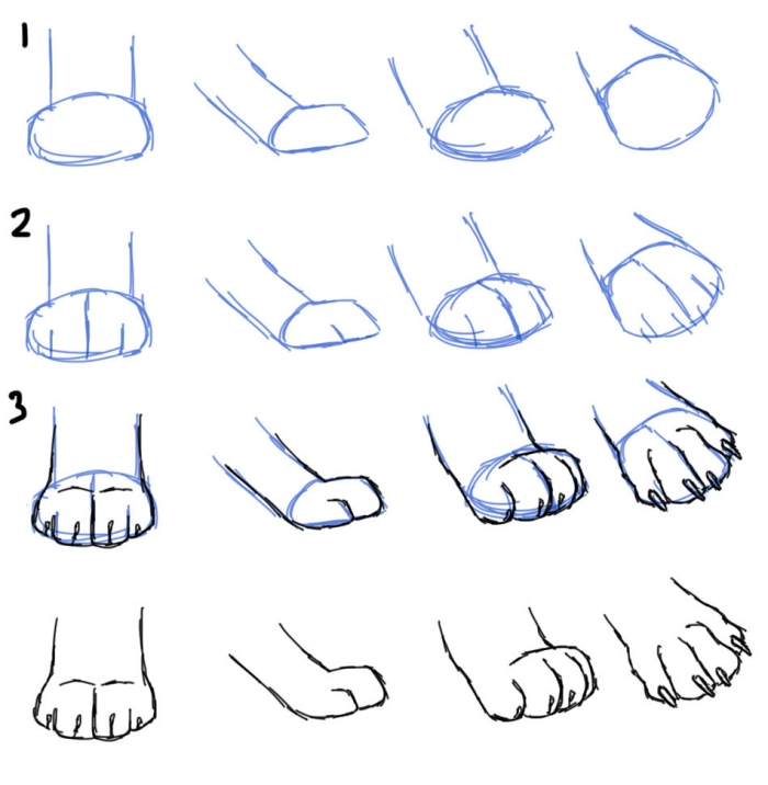 pas à pas dessins de pattes de chat, modèles de pattes à dessiner en quelques étapes faciles, idée pattes de chat facile a dessiner