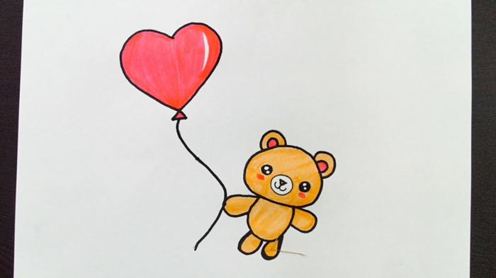 Ourson avec ballon coeur coloriage fete des meres, dessin pour carte fête des mères maternelle 