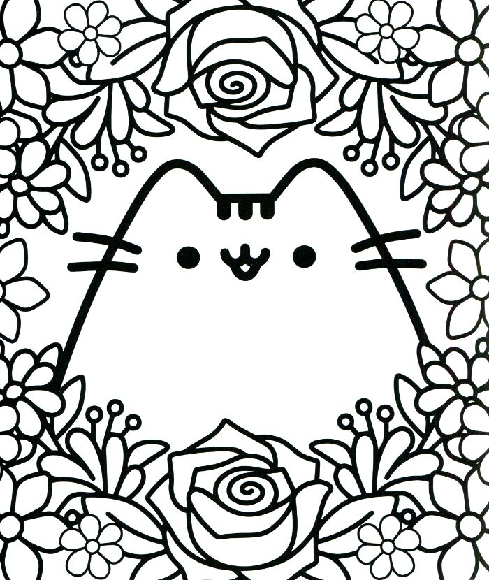 activité manuelle enfat dessin kawaii totoro avec encadrement de fleurs en noir et blanc, dessin simple a imprimer