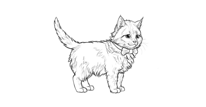 idée pour réaliser un dessin de petit chat mignon avec papillon, exemple de chat dessin facile au crayon