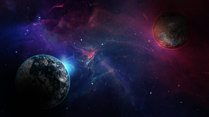 fond d écran original pour personnaliser son écran PC, image cosmos avec planètes et étoiles, photographie de l'espace