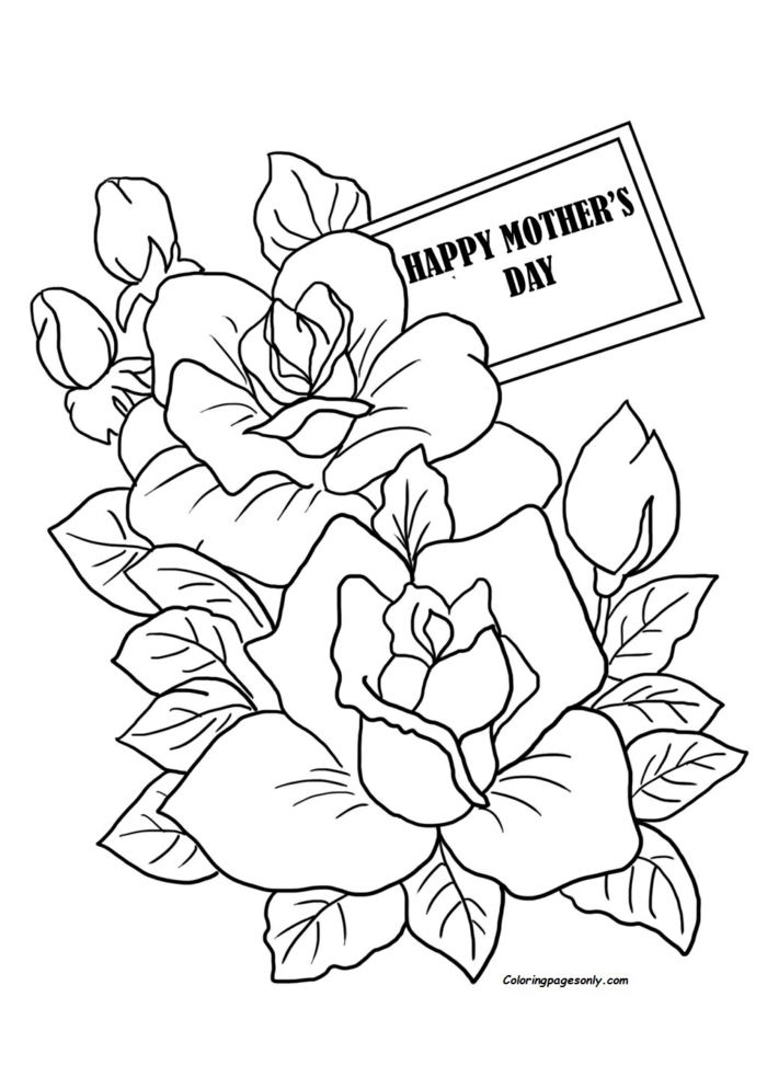 Bonne journée de la mère roses coloriage activité fête des mères, dessin pour cadeau fête des mères à fabriquer