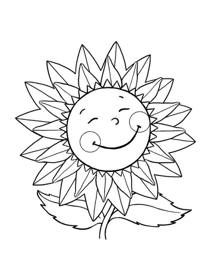 coloriage fleur simple, idee de coloriage 3 ans facile à colorier, fleur qui sourit sur fond blanc