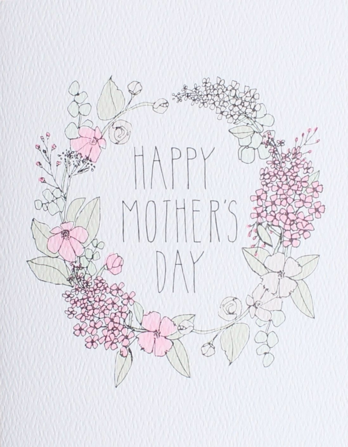 Carte couronne de fleurs dessin pour maman, comment dessiner maman cadeau pour la fete