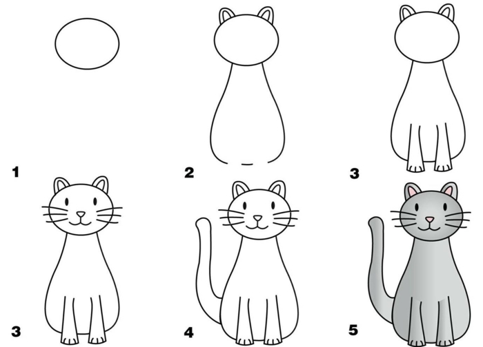 Comment dessiner un chatpar étapes, idée pour les débutants, dessin noir et blanc simple a reproduire