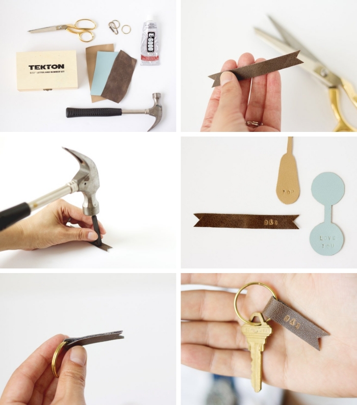 étapes à suivre pour fabriquer un porte-clé en cuir originale, idée cadeau fête des pères à fabriquer facilement avec chute de cuir