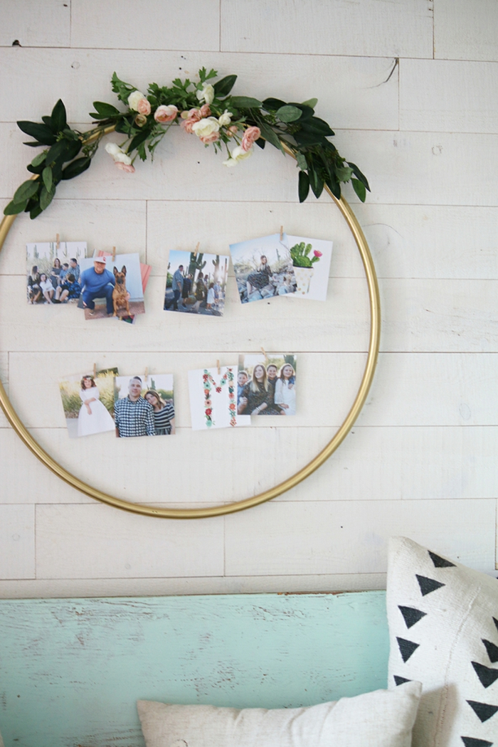 Ronde cadre de cerceau décoré de fleurs cadre pele mele photo geant, exposer ses photos favoris sur le mur porte photo