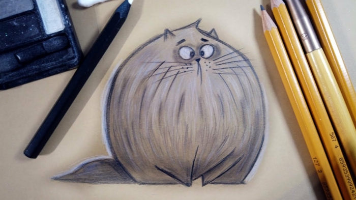 Chat ronde photo de dessin crayon, dessin noir et blanc art a reproduire chaton animation 