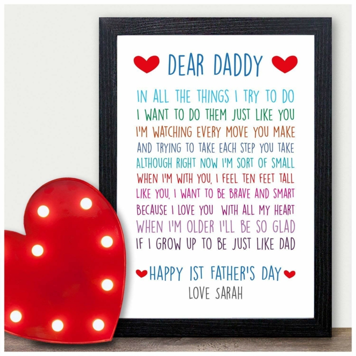 Cher papa lettre imprimé et encadré idée cadeau papa, inspiration cadeau fete des peres bebe simple