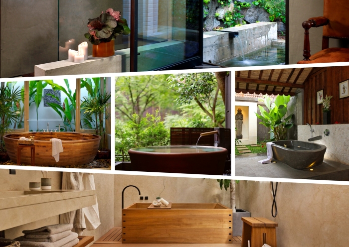 déco inspiration japonaise, idées comment aménager une salle de bain de style asiatique et zen avec baignoire autoportante