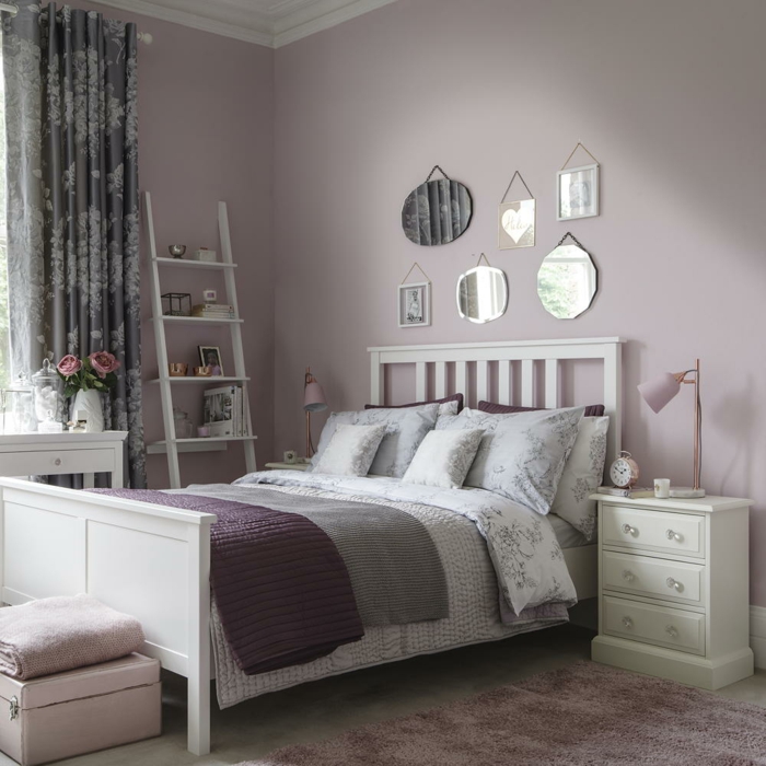Grand lit chambre ado rose pale decoration murale chambre fille, thème chambre bebe belle déco