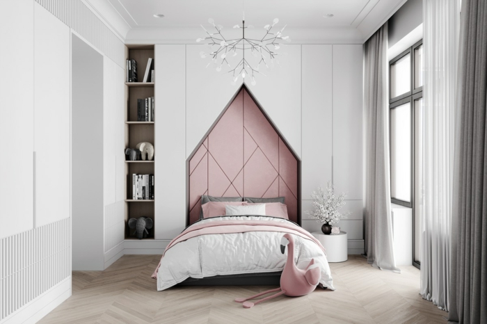 Mаison forme dans le mur lit inspiration thème chambre bébé, bricolage fille peintue rose et gris