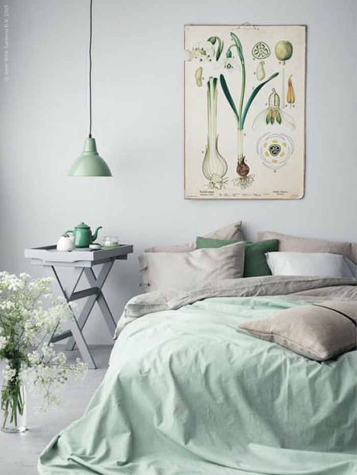 Peinture de fleurs vertes menthe couleur linge mur gris image chambre fille rose et gris, peinture chambre bébé fille