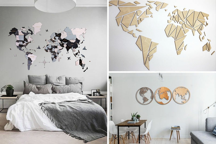 Peindre ou coller une grande carte du monde sur le mur, déco murale pour sublimer la pièce