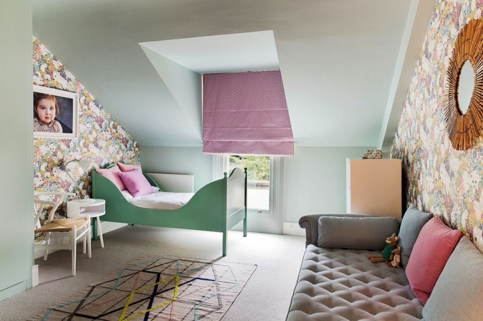 Vert lit enfant extensible lit cool rideau rose deco chambre nature, peinture chambre bébé et enfant cool 