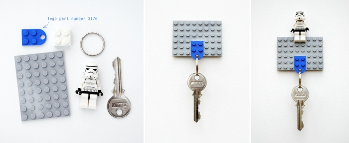 cadeau fête des pères a fabriquer facile, idée comment faire porte-clé originale avec pièces Lego, activité manuelle pour fête des père