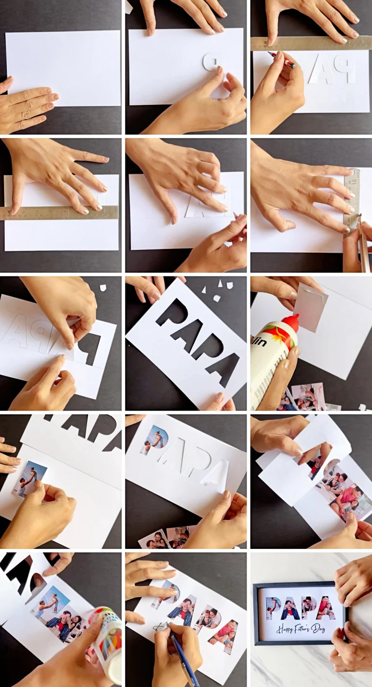 tutoriel cadre photos enfants avec lettres papa fete creation papier colle