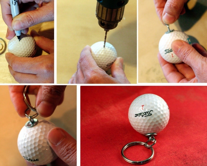 bricolage fête des pères facile, les étapes à suivre pour confectionner un porte-clé original papa avec balle de golf 