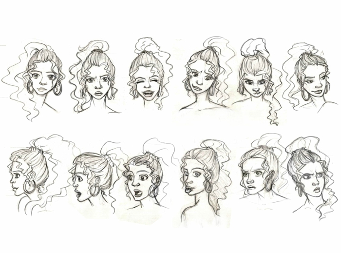 Visage grimaces fille cheveux bouclés, comment faire un dessin triste, inspiration dessin facile fille émotions