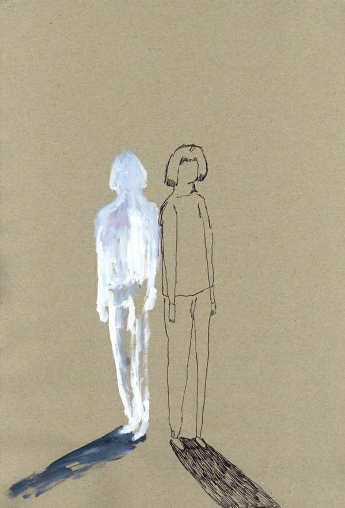 Fille et son ombre triste dessin crayon, original dessin facile fille, dessin triste facile a reproduire