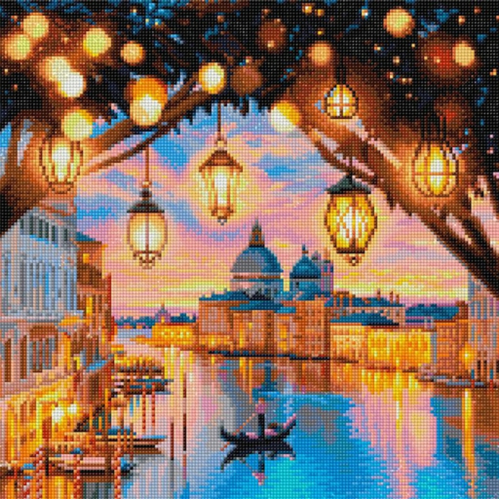 Venice canal sous les lumières des lanternes, canevas diamant, broderie diamant modernes peintures pas a pas