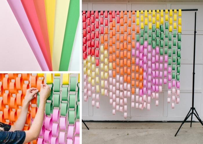 activité manuelle ado, comment faire des rideaux en papier originaux, tuto création mur en guirlandes de papier coloré