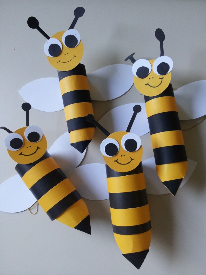 activité manuelle primaire, idée comment faire des abeilles en papier scprabooking, diy créations en papier facile pour petits