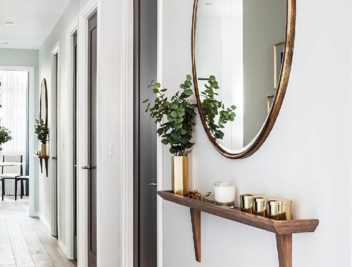 design intérieur tendance style contemporain idée décoration entrée appartement moderne couleur couloir blanc portes noires