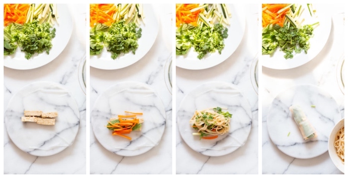 comment faire des rouleaux de printemps recette vegan avec tofu mariné, nouilles, carottes et salades