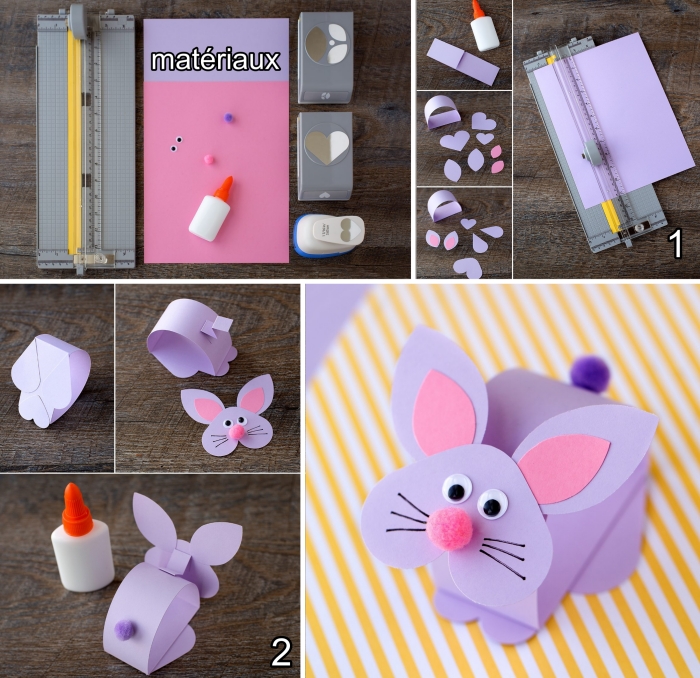 diy forme de lapin rose avec nez rose et yeux mobiles, idée d'activité manuelle primaire, figurine animalière facile à faire avec papier