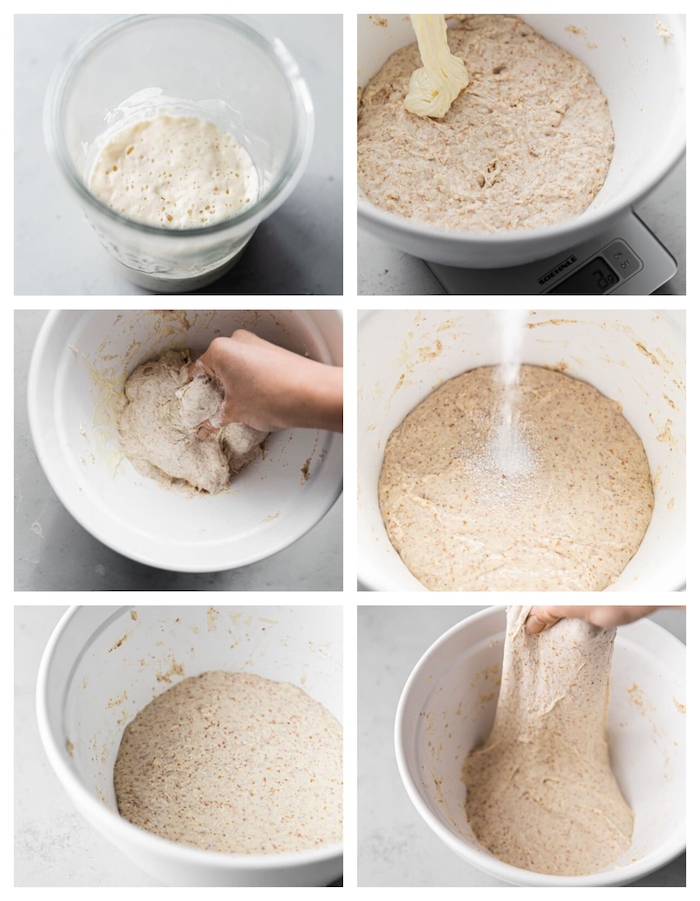étape par étape comment faire son pain au levain maison avec levain fait maison, farine blanche et farine complete