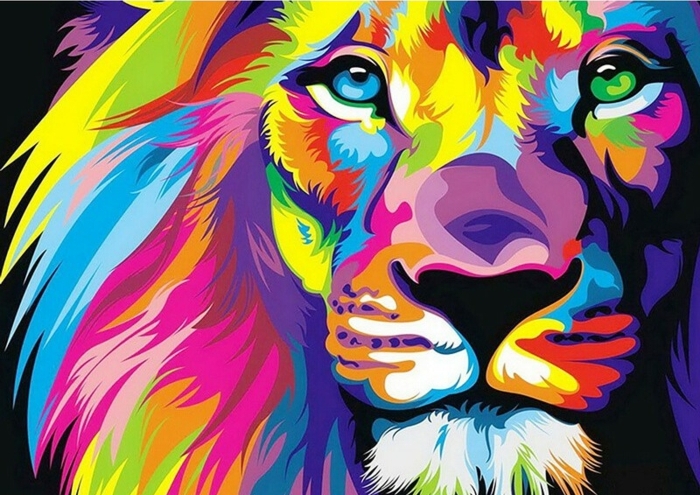 Lion coloré pour les plus avances de la broderie idée activité manuelle creation diamant, idées loisirs créatif