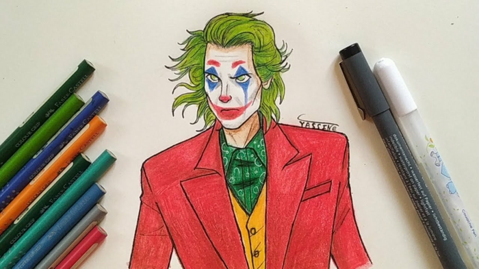 The Joker avec son visage maquillé et la tristesse dessous dessin noir et blanc triste, dessin homme triste, dessin facile a faire pour débutant