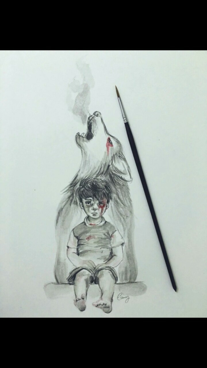 La tristesse expression en dessin, idée de dessin, idée que dessiner, dessin noir et blanc triste exprimer ses emotions