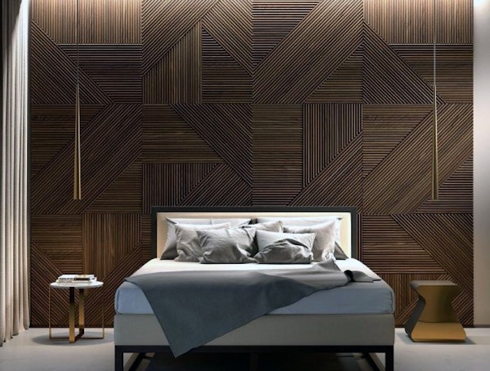 magnifique idée design bois plaques habiller un mur en bois idée lit double originale chambre a coucher