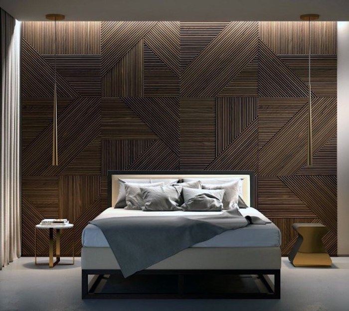 magnifique idée design bois plaques habiller un mur en bois idée lit double originale chambre a coucher