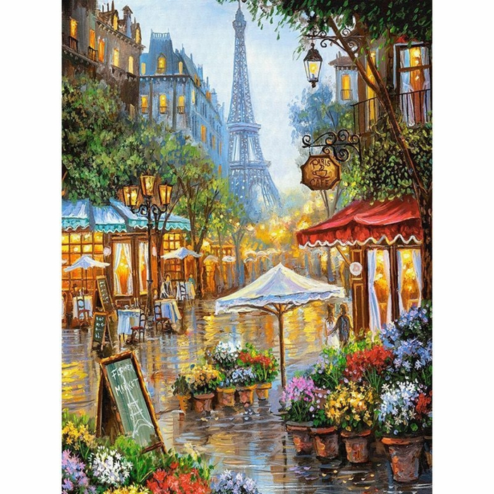 Tableau peinture Paris vue de la tour eiffel creation diamant, inspiration tableau diamant broderie simple a faire 
