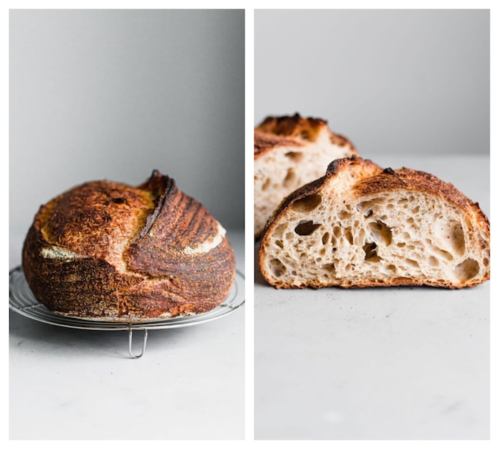 faire son pain au levain chez sou, recette avec de la farine pour pain et farine complete avec levain maison