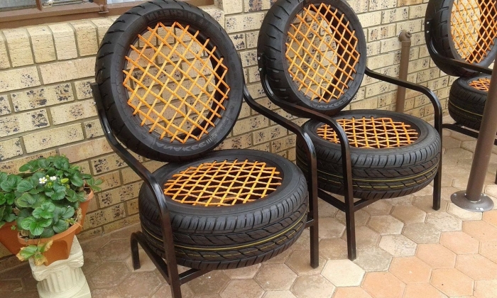 idée déco jardin avec meubles DIY, modèles de chaises réalisées avec matériaux de récupération, diy chaise en pneu