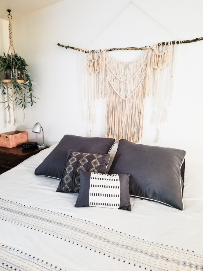 suspension macramé de style bohème chic décoration petite chambre à coucher boho moderne macramé pour plantes lampe de chevet argent